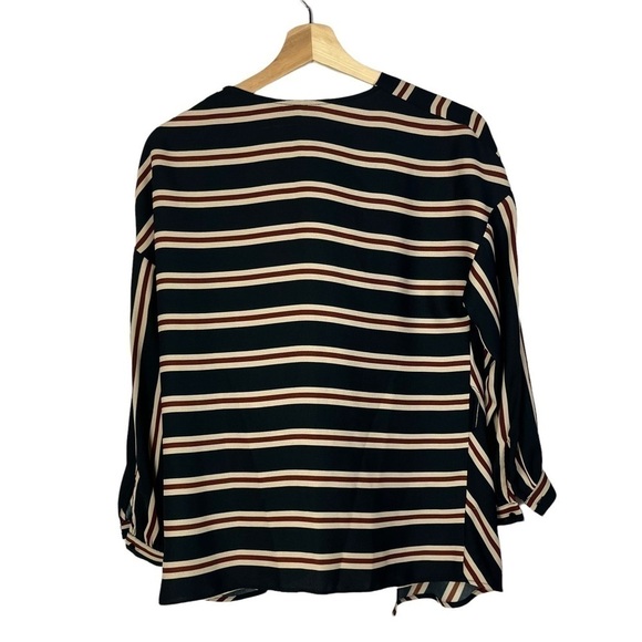 Zara Black & Red Stripe Wrap Around Tie Front Long Sleeve Blouse XS - Picture 2 of 6